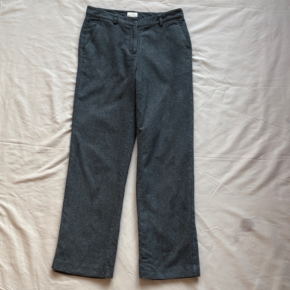 L.L. Bean Gray Flannel-Look Cotton Dress Pants Women’s 8 Tall Straight Leg